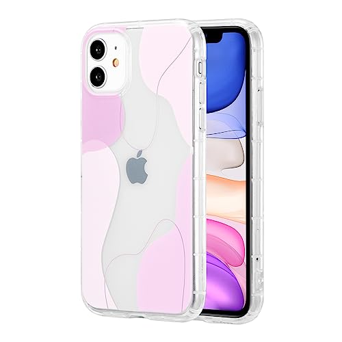 DEFBSC Kompatibel mit iPhone 12 Hülle iPhone 12 Pro Hülle, Transparentes Rückseite Handyhülle Ästhetisch Linie Design Weiche TPU Bumper Stoßfeste Kratzfest Klar Schutzhülle für iPhone 12/12 Pro -Rosa von DEFBSC