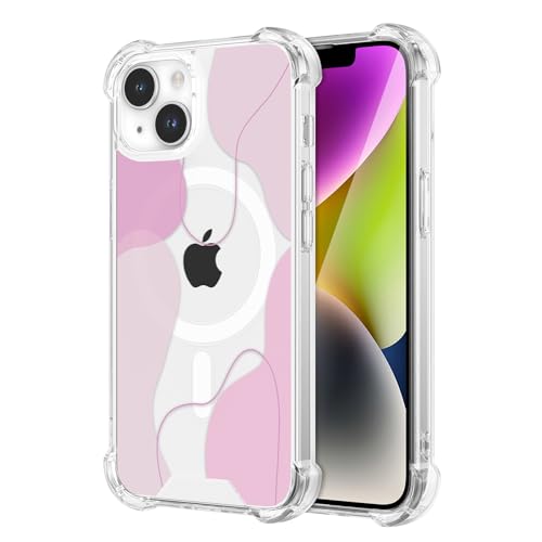 DEFBSC Magnetisch Hülle für iPhone 15(Kompatibel mit MagSafe), Transparentes Linie Ästhetisch Design Handyhülle Hart PC Rückseite Stoßfeste Kratzfest Klar Schutzhülle - Rosa von DEFBSC