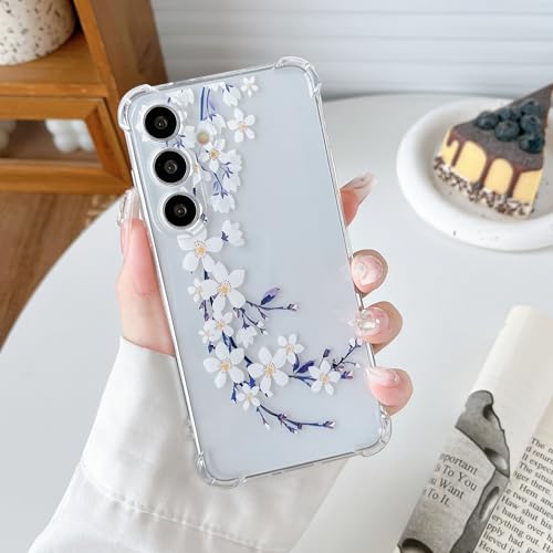 DEFBSC Weiche Hülle Kompatibel mit Samsung Galaxy A55(5G), Transparent Florale Blumen Muster Design für Mädchen Klar TPU Dünne Stoßfest Kratzfestes Handyhülle Schutzhülle - Weiße Birnenblüte von DEFBSC