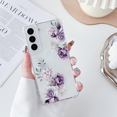 DEFBSC Weiche Hülle Kompatibel mit Samsung Galaxy S22, Transparent Florale Blumen Muster Design für Mädchen Klar TPU Dünne Stoßfest Kratzfestes Handyhülle Schutzhülle - Lila Pfingstrose von DEFBSC