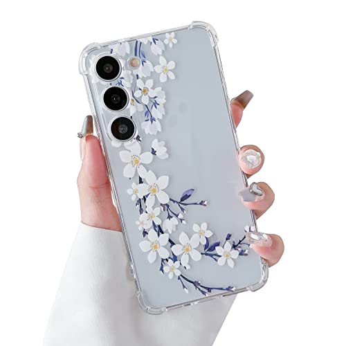 DEFBSC Weiche Hülle Kompatibel mit Samsung Galaxy S23 Plus, Transparent Florale Blumen Muster Design für Mädchen Klar TPU Dünne Stoßfest Kratzfestes Handyhülle Schutzhülle - Weiße Birnenblüte von DEFBSC