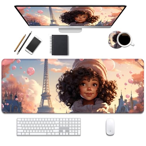 Schreibtischunterlage, Gaming-Mauspads mit Untersetzern, genähte Kanten, XL-Mauspad für Laptop, Computer, American Fashion Girl, Schreibtischunterlage für Büro und Zuhause, 80 x 30 cm von DEHJYYIJUY