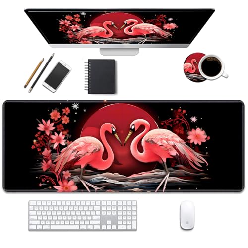 Schreibtischunterlage, Gaming-Mauspads mit Untersetzern, genähte Kanten, XL-Mauspad für Laptop, Computer, Flamingo, Schreibtischunterlage für Büro und Zuhause, 80 x 30 cm von DEHJYYIJUY