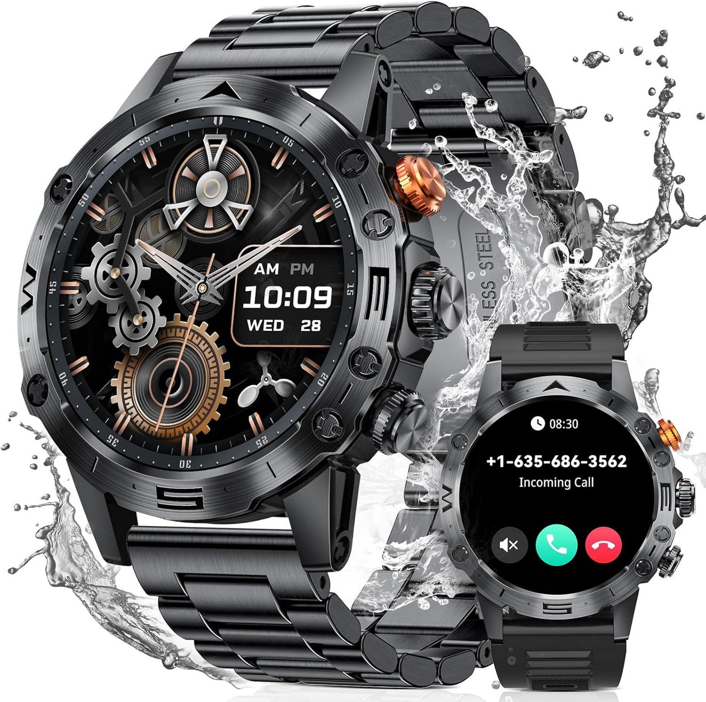 DEKELIFE Dual-Bluetooth-Modus Smartwatch (1,53 Zoll, Android, iOS), mit Telefonfunktion,124Sportmodi IP68 Fitnessuhr Pulsuhr Schlafmonitor von DEKELIFE