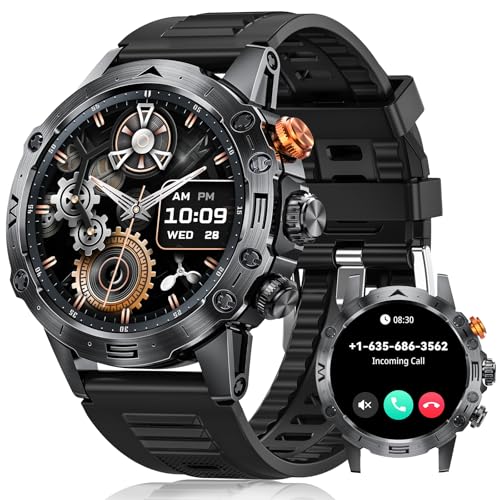 DEKELIFE Smartwatch Herren mit Telefonfunktion, 1,53" IPS Always-On Display 350mAh Akku Smart Watch, 124 Sportmodi IP68 Wasserdicht Fitnessuhr Schlafmonitor Schrittzähler, Android iOS Schwarz Silikon von DEKELIFE