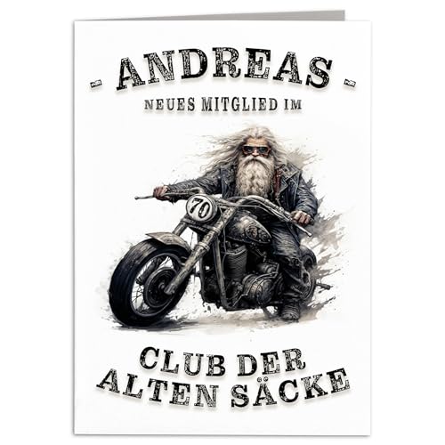 Geburtstagskarte Motorrad Club der alten Säcke 70. Geburtstag Geschenk Karte für Biker personalisiert lustiges Geburtstagsgeschenk Klappkarte mit Umschlag 10,5 x 14,8 cm von DEL MÀ Unique & Personal