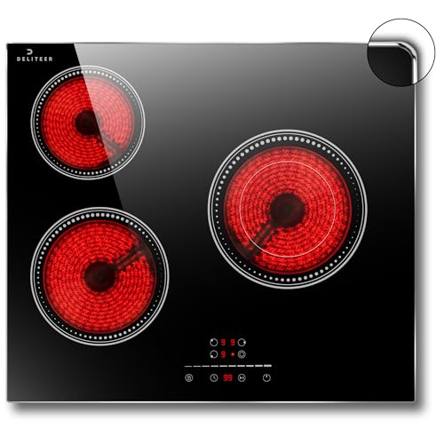 Glaskeramikkochfeld 3 Platten, DELITEER Kochfeld mit Rahmen, 60cm Einbau, 5200W, Slider-Touch-Steuerung, Flexible Zone mit Doppelter Zone, Kochfeld Autark von DELITEER