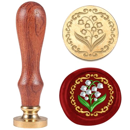 DELORIGIN 3D Siegelstempel Mit Maiglöckchen Motiv Geprägter Stempel Siegelstempel Abnehmbarer 25 Mm Blumen Messing Wachssiegel Stempelkopf Für Hochzeitseinladungen Briefumschläge Und Geschenke von DELORIGIN