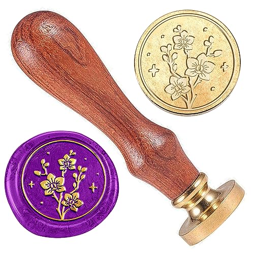 DELORIGIN Blumen wachsstempel 25 mm Iris Messingkopfstempel Mit Holzgriff Naturpflanze Siegelwachsstempel Für Hochzeitseinladungen Geschenkverpackungen Briefumschläge Weinpakete von DELORIGIN