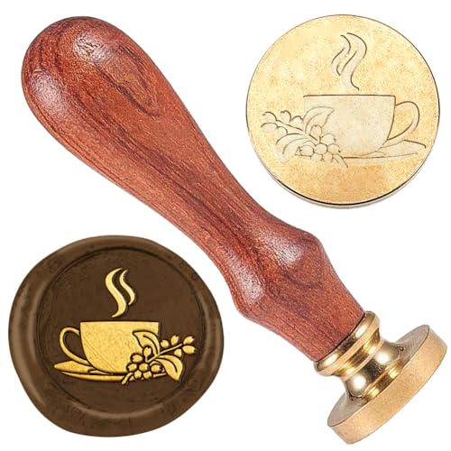 DELORIGIN Kaffeetasse 25mm Wachssiegelstempel Vintage Siegelstempel Abnehmbarer Messingkopf Siegelstempel Siegelwachs Für Umschläge Karten Briefe Partys Hochzeitseinladungen Geschenkverpackungen Dekor von DELORIGIN