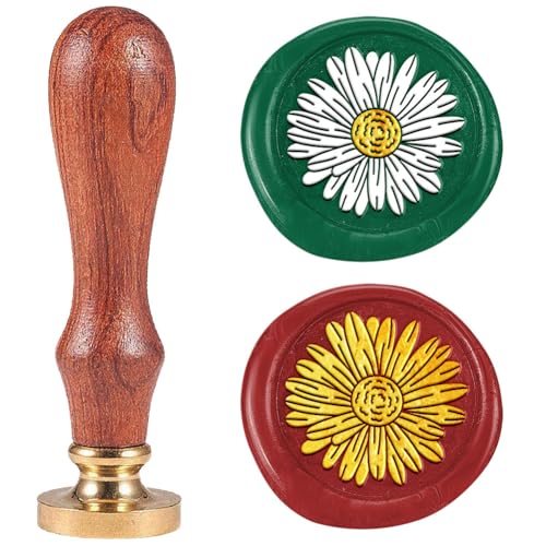 DELORIGIN Wachssiegel Mit Gänseblümchen Blume Abnehmbarer 25 Mm Messing Wachssiegel Stempelkopf Mit Holzgriff Für Geburtstage Einladungen Grußkarten Umschläge von DELORIGIN