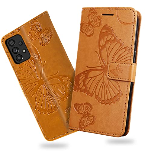 DENDICO Hülle für Galaxy A53 5G, PU Leder Magnetverschluss Flip Handyhülle Schutzhülle mit Standfunktion und Kartenfach für Samsung Galaxy A53 5G, Gelb von DENDICO