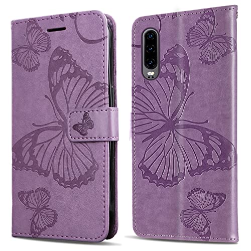 DENDICO Hülle für Huawei P30, PU Leder Magnetverschluss Flip Handyhülle Schutzhülle mit Standfunktion und Kartenfach für Huawei P30, Violett von DENDICO