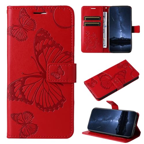 DENDICO Hülle für Motorola Edge 40 Neo Hülle, PU Leder Magnetverschluss Flip Handyhülle Schutzhülle mit Standfunktion und Kartenfach für Motorola Edge 40 Neo, Rot von DENDICO