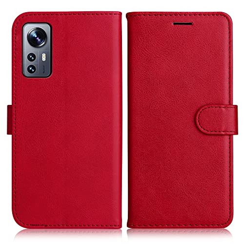 DENDICO Hülle für Xiaomi MI 12 / Xiaomi MI 12X, PU Leder Brieftasche Handyhülle, Flip Tasche TPU Schutzhülle mit Kartenfach für Xiaomi MI 12 / Xiaomi MI 12X, Rot von DENDICO