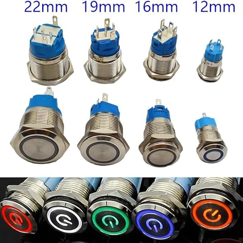 12/16/19/22mm Metal Push Button Switch LED Light Momentary Latching Car Engine Power Switch 5V 12V 24V 220V Red Blue DERYLFGND(Blue,FIXED SELF-LOCKING_3-9V(5V)_22MM) von DERYLFGND