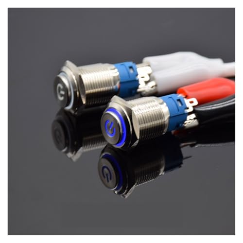 16mm Metal Push Button Switch LED Light 3-6V 12V Self locking Car Start Button Power Button red blue green white DERYLFGND(1,WHITE-SELF LOCK_12V) von DERYLFGND