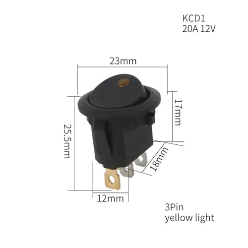 1PCS ON/OFF Round Rocker Switch LED illuminated Car 12V 24V / 6A 250V / 10A 125V 2/3/4PIN Switch 20MM DERYLFGND(3Pin Yellow light) von DERYLFGND