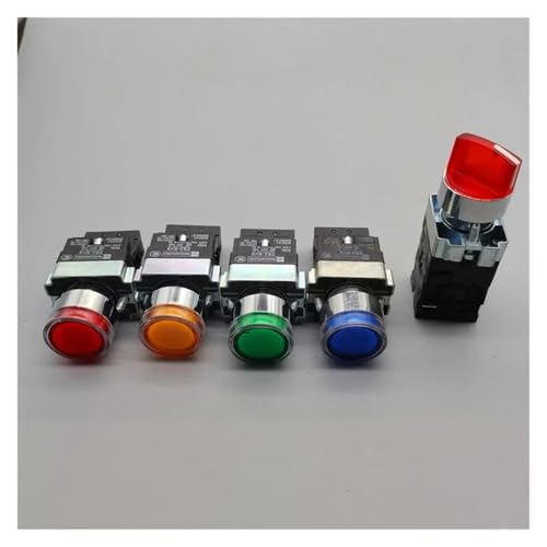 22mm self resetting xb2-bw3361 zb2-be101c round mechanical button switch with LED lamp 24V/AC220V / AC380V red,green,yellow blue DERYLFGND(2P-xuanniu,12V) von DERYLFGND