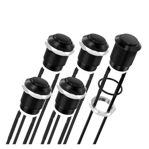 5PCS 12mm Momentary Push Button Switch 12V Waterproof Pushbutton Switch 2 Pin Pre-Wired for Automotive Car Marine Boat DERYLFGND(Nero) von DERYLFGND