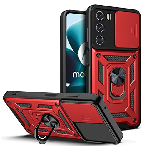 DESSEN Handyhülle für Motorola Moto G200 5G, Weiche TPU/PC Silikon Hülle und Objektiv Cover, Stoßfeste Schutzhülle mit 360 Grad Drehbarer Ringhalterung Case. Rot von DESSEN