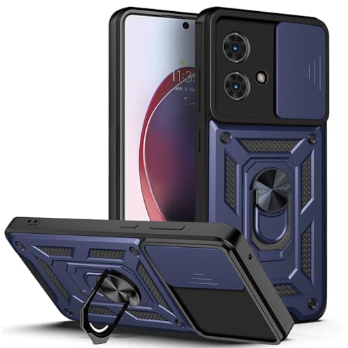 DESSEN Handyhülle für Motorola Moto G84, Weiche TPU/PC Silikon Hülle und Objektiv Cover, Stoßfeste Schutzhülle mit 360 Grad Drehbarer Ringhalterung Case. Blau von DESSEN