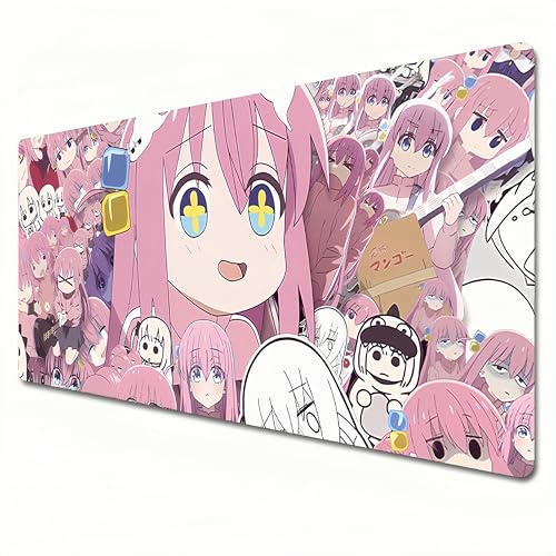 DEWADE Bocchi the Rock Mauspad, XL, rosa, großes Anime-Mauspad, 800 x 300 cm, genähte Kanten und Schreibtischunterlage für Heimbüro, Gotō Hitori (A01, XL) von DEWADE