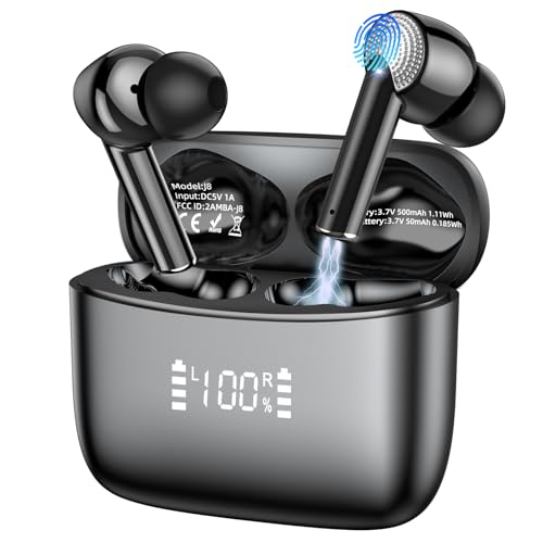 Bluetooth Kopfhörer, Kopfhörer Kabellos Bluetooth 5.3 In Ear Kopfhörer mit 4 ENC Mic, Neue Kabellose Kopfhörer Tiefer Bass Wireless Earbuds 40Std, IP7 Wasserdicht Ohrhörer LED-Anzeige/USB-C (Schwarz) von DEZEHUI