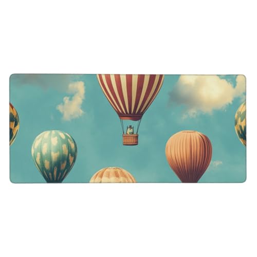 Bunte Heißluftballon-Gaming-Schreibtischunterlage, Heißluftballons, Mauspad, bunte Luftballons, Schreibtischmatte, genähter Rand, rutschfestes Design, 40 x 90 cm von DFJMASFKOL