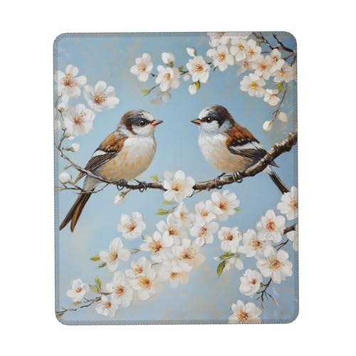 DFJMASFKOL Blue Bird Schreibtischunterlage mit Vogel und Blume, Gaming-Schreibtischunterlage, weißes Blumen-Mauspad, rutschfeste Gummiunterseite, Computer-Mauspads für kabellose Maus, 18 x 22 cm von DFJMASFKOL