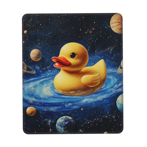 DFJMASFKOL Gelbe Ente Schreibtischunterlage, Weltraumente, Gaming-Schreibtischunterlage, Galaxie-Ente, Mauspad, rutschfestes Mauspad für Zuhause, Büro, 25 x 30 cm von DFJMASFKOL