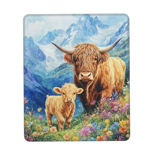 DFJMASFKOL Highland Cows Gaming-Schreibtischunterlage für Babys, Hochlandkühe, Mauspad, Kühe, Schreibtischunterlage für Büro, Zuhause, 18 x 22 cm von DFJMASFKOL