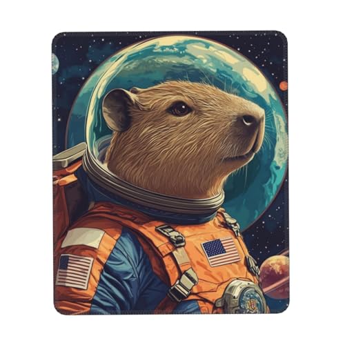 DFJMASFKOL Space Capybara Gaming-Schreibtischunterlage, Capybara-Astronauten-Mauspad, niedliches Capybara-Schreibtischunterlage, Schreibtischunterlage für Büro, Zuhause, 18 x 22 cm von DFJMASFKOL