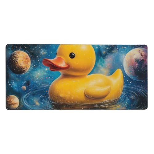 Gaming-Schreibtischunterlage mit Weltraum-Ente, Galaxie-Ente, Schreibtischunterlage für Mädchen, Frauen, Laptop, Computer, Tastatur und Mauspad, 40 x 90 cm, Gelb von DFJMASFKOL