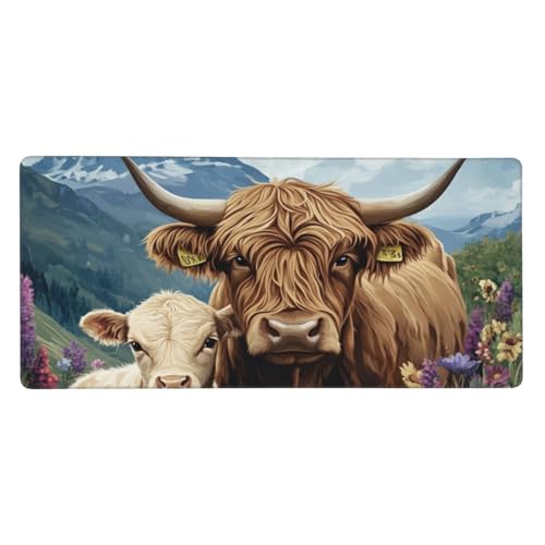 Highland Cows Schreibtischunterlage für Babys, Hochlandkühe, Gaming-Schreibtischunterlage, Kühe, Mauspad, Schreibtischunterlage für Büro und Zuhause, 40 x 90 cm von DFJMASFKOL