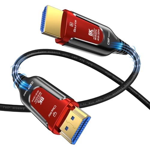 DGHUMEN 8K Glasfaser HDMI Kabel 20Meter(CMP), 8K@60Hz High Speed Lang HDMI 2.1 Kabel 48Gbps in Wand Plenum Zertifiziertes HDMI zu HDMI Kabel für Rohre, Wände, Boden, Decken, Kanäle, Leitungen von DGHUMEN