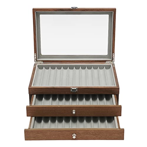 DGJMuu Füllfederhalter Display Box - PU-Leder Füller Schaukasten 34 Slots Halter Aufbewahrungsbox, Penbox Holz Display Case Veranstalter von DGJMuu