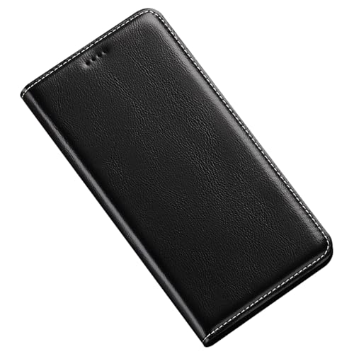 DHONGGY Echtes Leder Cover für iPhone 16 Pro Max/16 Pro/16 Plus/16, Flip Card Slots & Folio Stand Funktion, Elegante Brieftasche Fall Stoßfest Schale, Schwarz, 16 Pro Max von DHONGGY