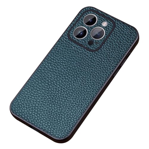 DHONGGY Echtes Leder Fall für iPhone 16 Pro Max/16Plus/16Pro/16, Luxus Lychee Textur Fall All -Inclusive Lens Schutz schlanke Abdeckung, grün, 16 von DHONGGY