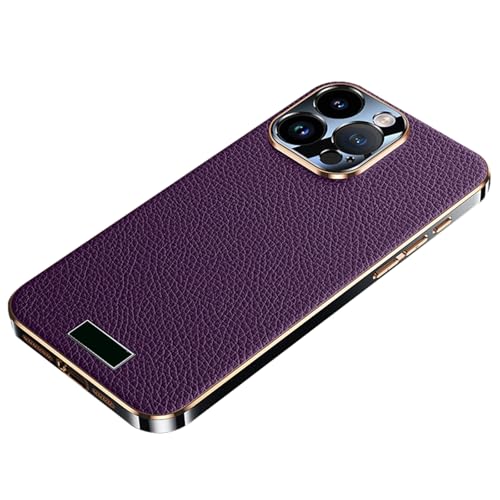 DHONGGY Fall für iPhone 16 Pro Max/16 Pro/16 Plus/16, Hand gefertigtes echtes Leder, voller Kameras chutz, Slim Fit Beschichtung Stoßstange, Lila, 16 Pro Max von DHONGGY