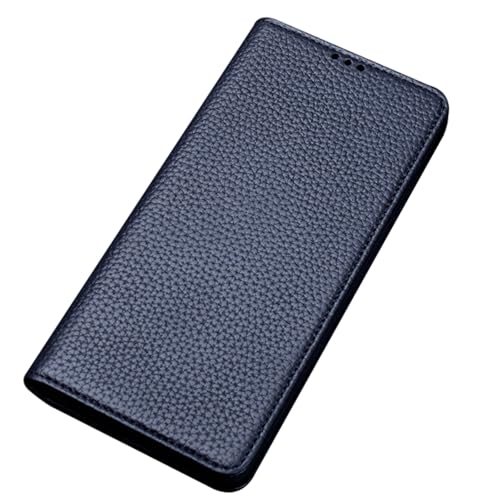 DHONGGY Flip Case für iPhone 16 Pro Max/16 Plus/16Pro/16, Echt Leder Abdeckung Magnetischer Verschluss Folio TPU-Innen hülle, Blau, 16 Plus von DHONGGY