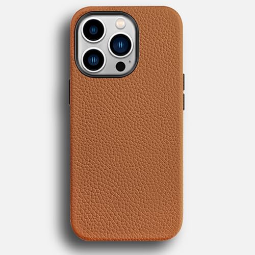 DHONGGY Magnetischer Fall für iPhone 16 Pro Max/16Plus/16Pro/16, Echtes Leder handgemachte Hülle Faser Futter schlanke Drop-Schutzhülle, Braun, 16 Pro Max von DHONGGY