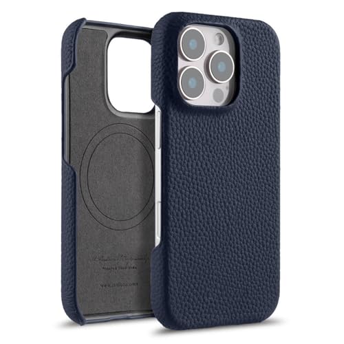 DHONGGY Magnetischer Fall für iPhone 16 Pro Max/16Plus/16Pro/16, Luxus Echtes Leder Slim Case Faser Futter Drop Protection Telefon Abdeckung, Blau, 16 Pro von DHONGGY