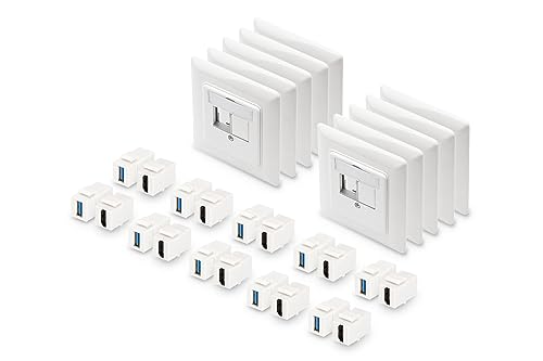 DIGITUS 10x Anschlussdose 2 Port – Auslass Gerade – Für Multimedia Keystone-Module + 10x USB 3.0 Keystone-Kupplung + 10x HDMI 2.0 Keystone-Kupplung – Weiß von DIGITUS