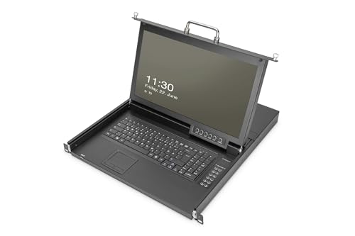 DIGITUS 17" KVM-Konsole - FullHD - 16 Port Cat 5-Switch - US -Tastatur - für 19 Zoll Server- und Netzwerkschranke - Schwarz von DIGITUS