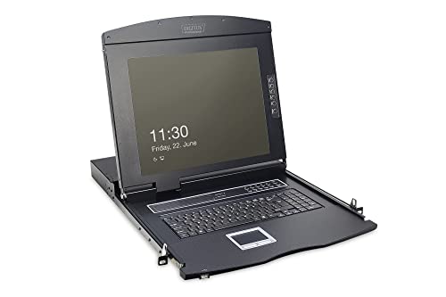 DIGITUS 19" KVM Konsole mit 17" TFT Display (4:3), IT-Tastatur-Layout, KVM Switch mit 8 Cat5 Ports, Schwarz von DIGITUS