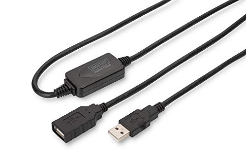 DIGITUS Aktives USB 2.0 Verlängerungskabel – 15 m – USB-A Stecker auf Buchse – Repeater USB-Kabel mit Plug & Play – Bis zu 480 Mbit/s – Stromversorgung über USB – Schwarz von DIGITUS