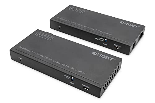 DIGITUS DS-55526 HDMI KVM Extender (HDBaseT) – UHD 4K/60 Hz – 120 m über LAN-Kabel (HDBaseT 100 m) – Set: Sender & Empfänger – IR Infrarot – HDMI 2.0b & HDCP 2.2 & HDBaseT 1.0 von DIGITUS