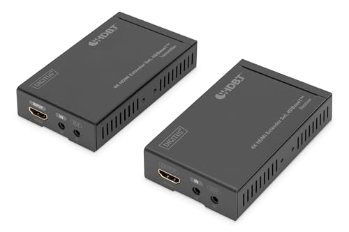 DIGITUS HDMI-Extender - 4K/30Hz - Sender & Empfänger - HDBaseT - HDCP 2.2 - Reichweite bis 70m - Patchkabel ab Cat 5e, Schwarz von DIGITUS