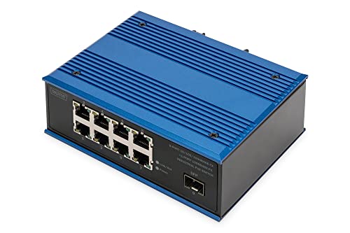 DIGITUS PoE Netzwerk-Switch - 9-Port Gigabit Ethernet - 8X RJ45 + 1x SFP-Port - Unmanaged - 10/100/1000 Mbit/s - Hutschienen & Wandmontage - IP40 - Industrial Serie - Blau von DIGITUS